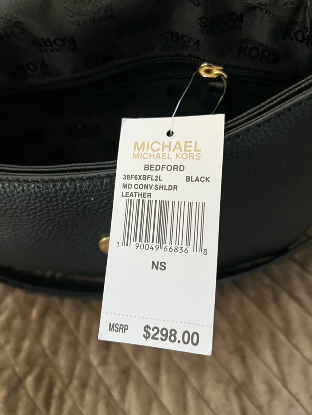 Michael Kors Black Pebbled Leather Shoulder Bag with Gold Hardware - Picture 10 of 11